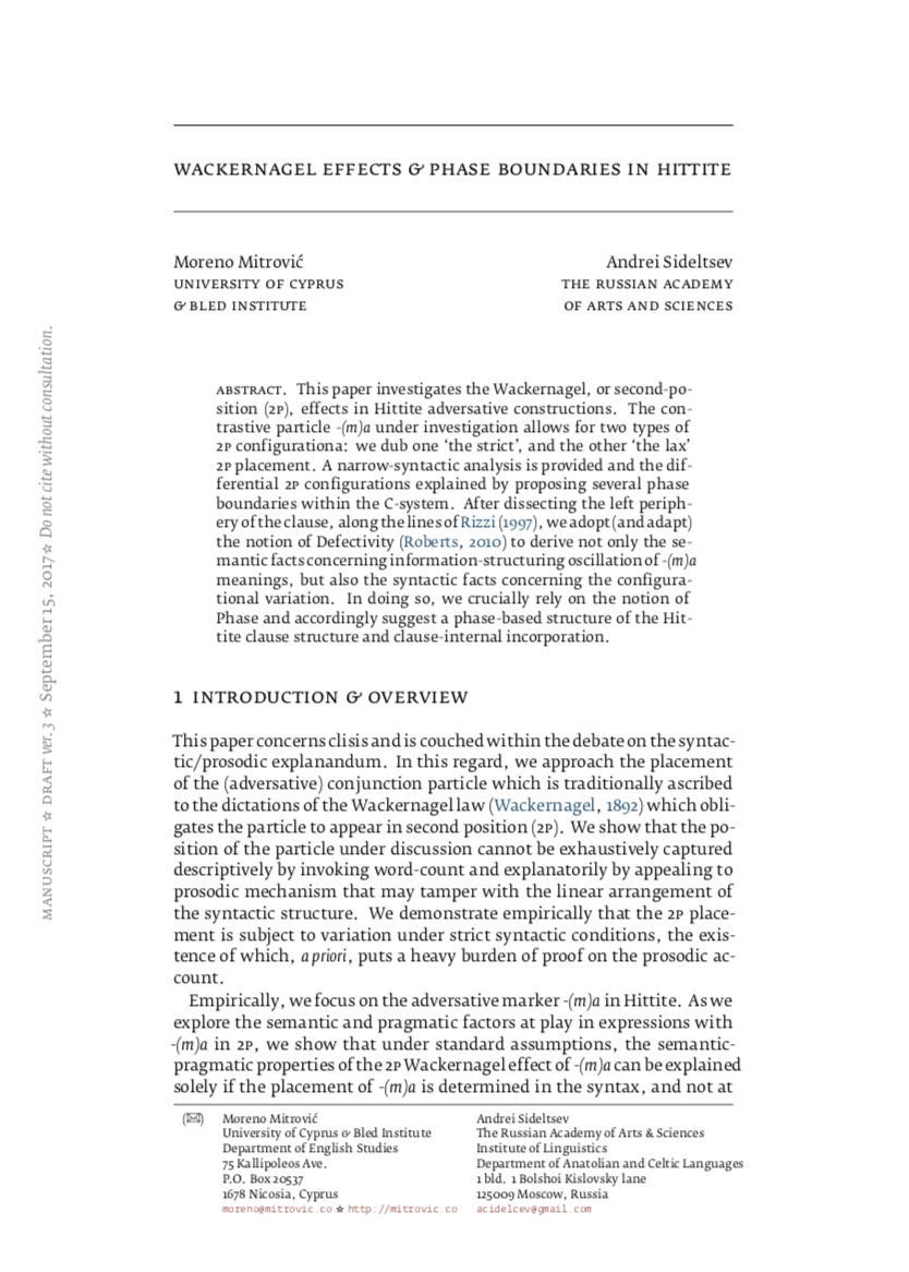 Peninitial clisis and supra-clausal phase boundaries in Hittite