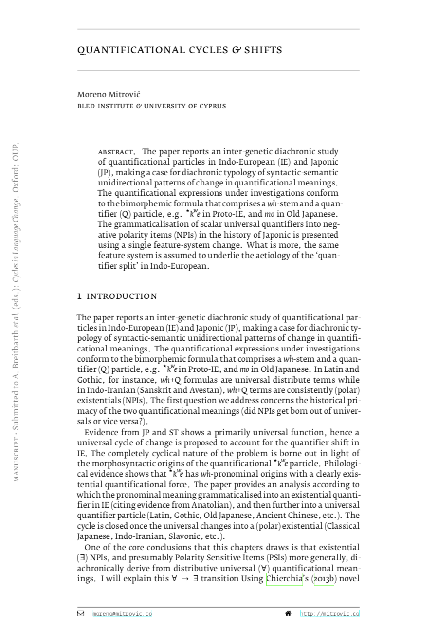 Quantificational cycles & shifts